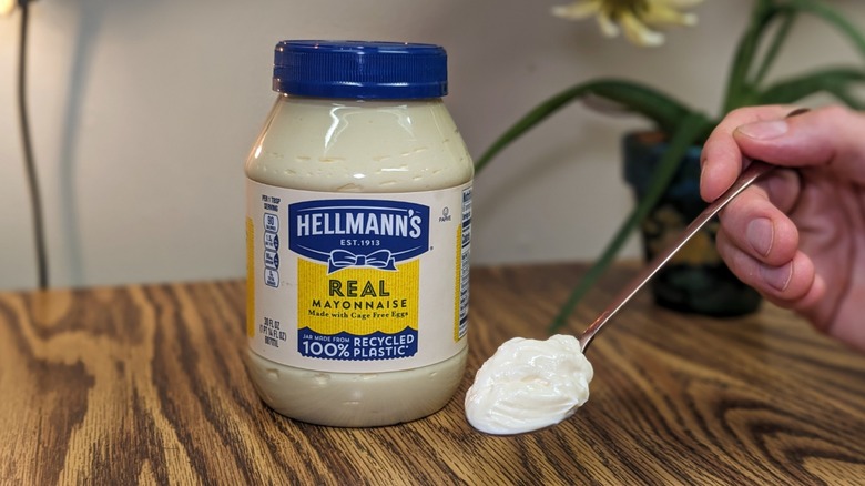 Hellmann's mayo jar and spoon