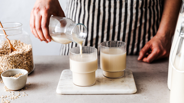 oat milk in glasses