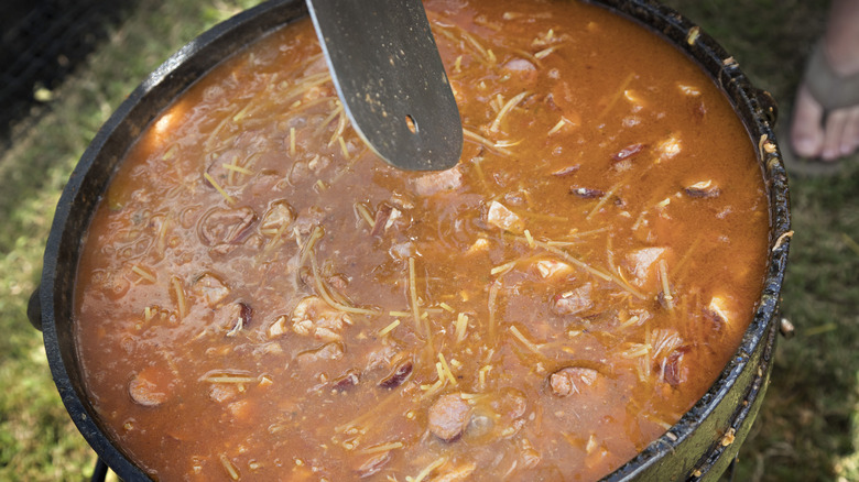 stirring pot of gumbo