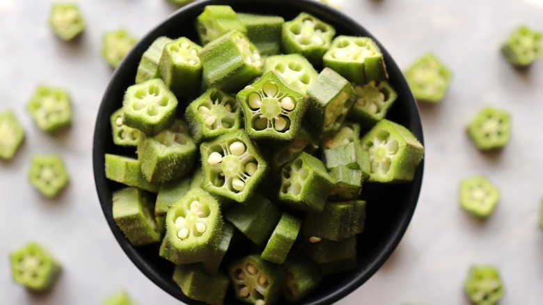 bowl of chopped okra