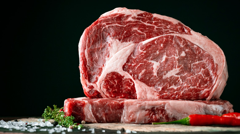 Raw prime rib roast