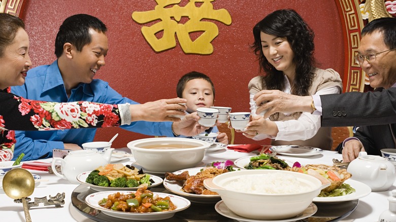 Chinese family eating dinner