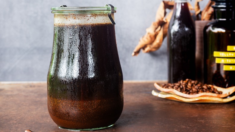 coffee cold brewing in jar