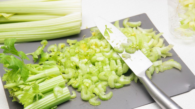 Celery on a cutting board