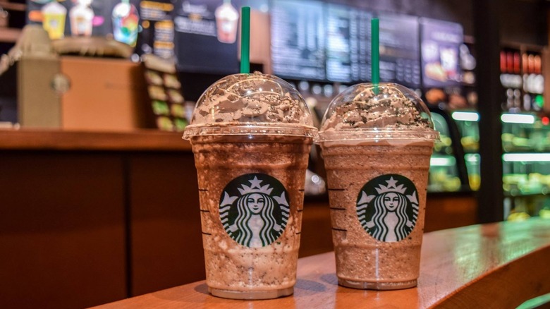 Frappuccinos on counter