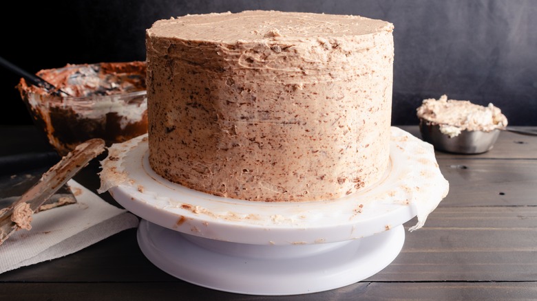 cake with crumbs in icing