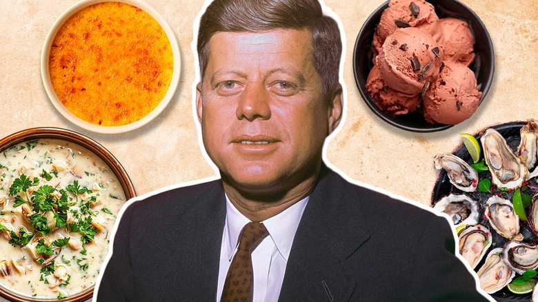 Photo of JFK surrounded by various foods