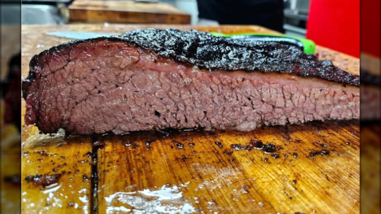 Side view of slices brisket from Corkscrew