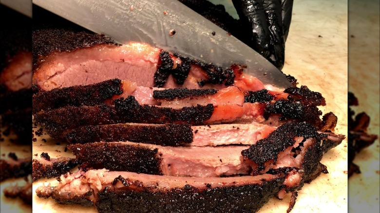Brisket being sliced at Haywood Smokehouse