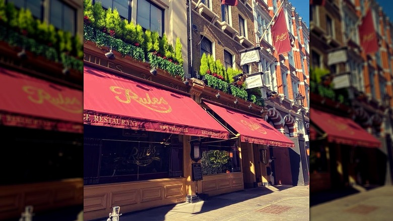 Rules exterior with red awning