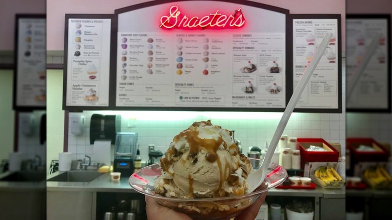 Sundae in front of menu