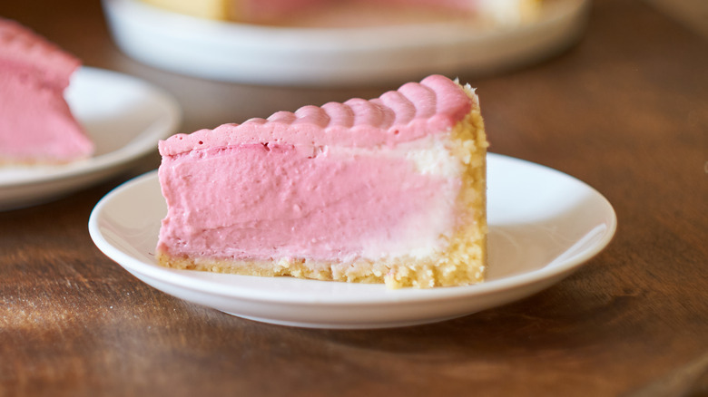 Slice of pink cheesecake