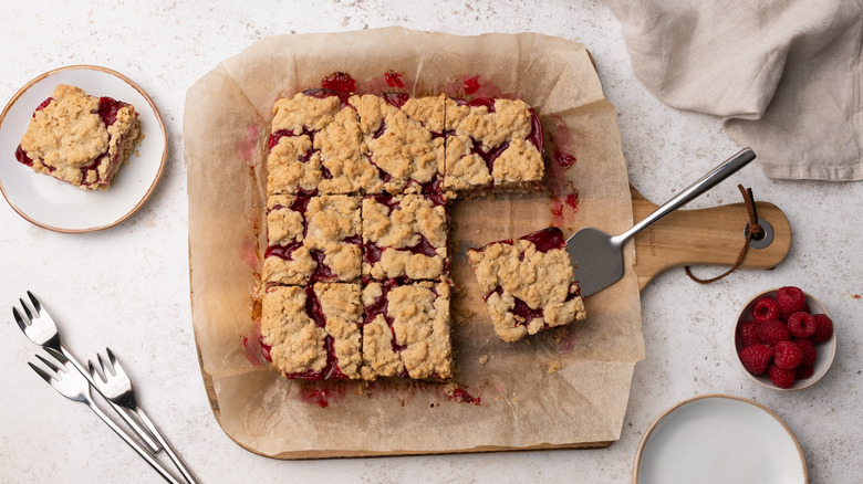 raspberry oatmeal bars on board