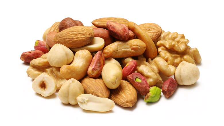 mixed nuts on white background