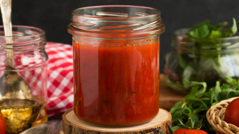 Red pasta sauce in jar