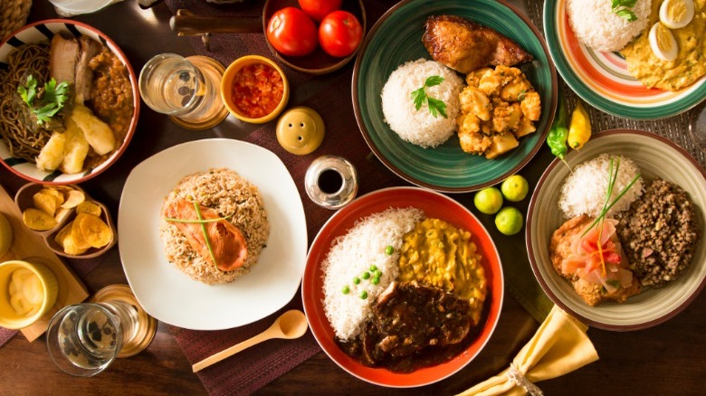 Peruvian dishes flatlay