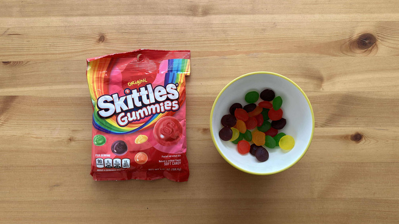 Skittles Gummies on table