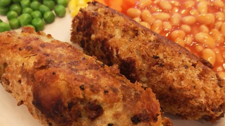 Glamorgan sausages with beans