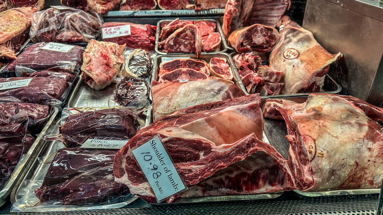 Welsh lamb at a market