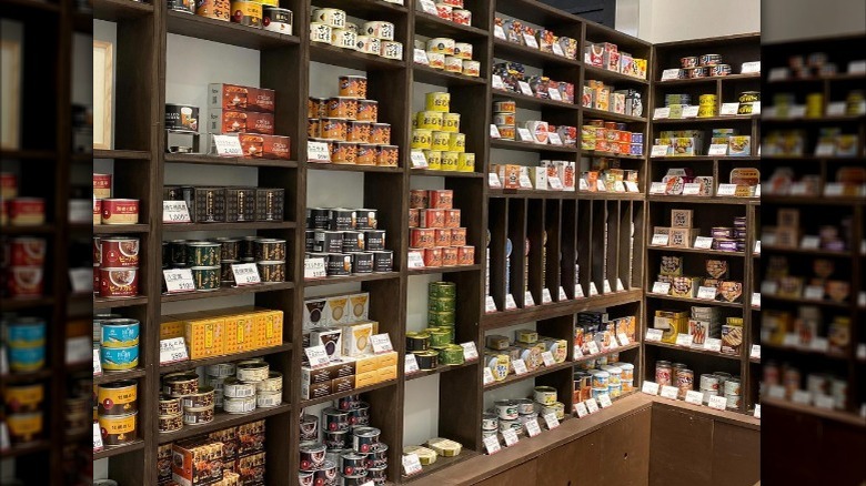 Shelves of cans in Mr. Kansu