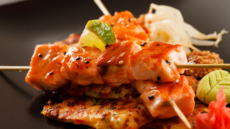 Japanese salmon skewers with lime