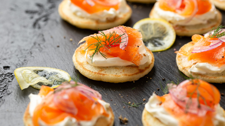 Smoked salmon and cream cheese blinis