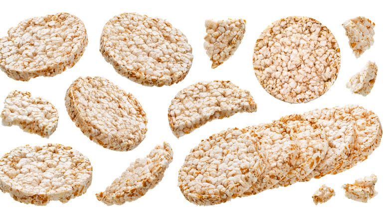 puffed rice cakes white background