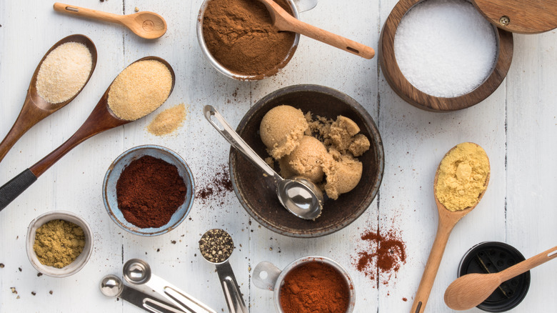 spice rub ingredients in bowls