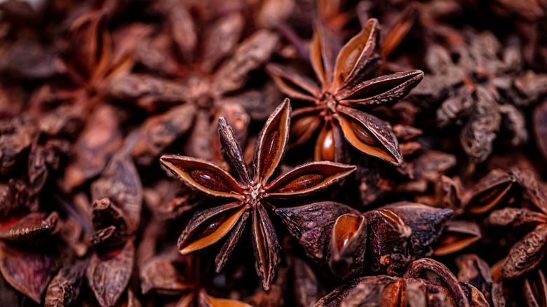 Star anise close-up in pile