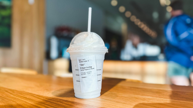 White Starbucks drink on counter