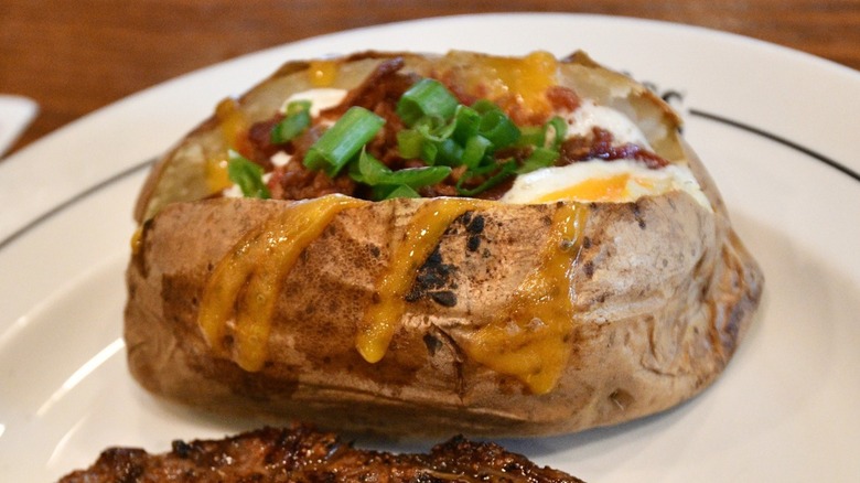 Plated loaded baked potato