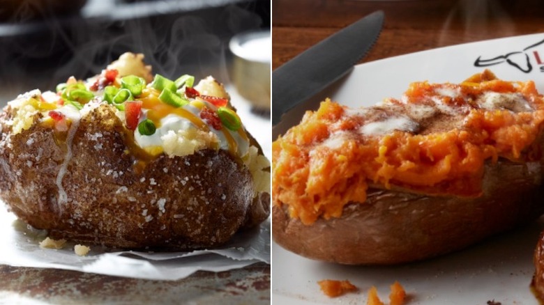 Loaded baked regular and sweet potatoes