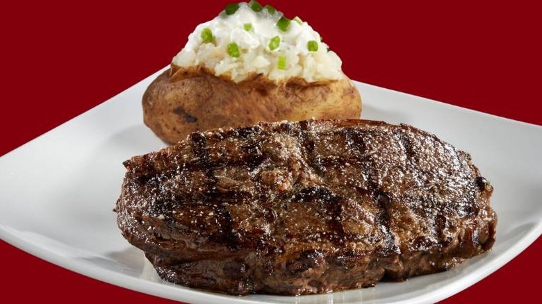 Grilled steak, baked potato