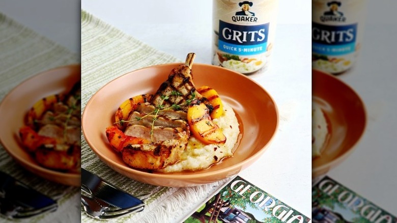 Grits with peaches