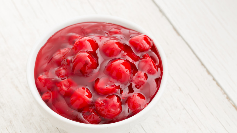 Bowl filled with cherry filling