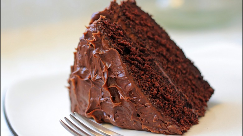 Chocolate cake on table