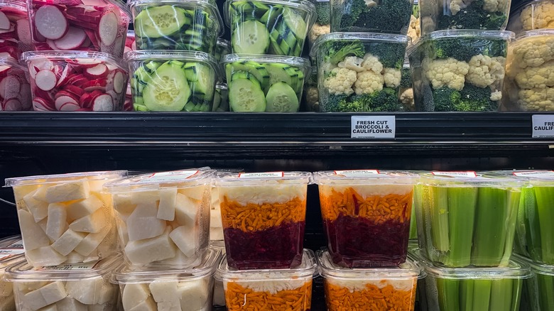 Pre-cut produce in grocery fridge