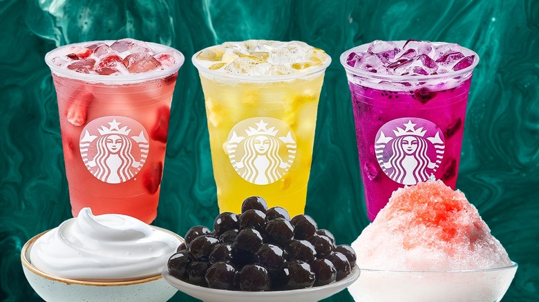 Composite image featuring Starbucks lemonades and other ingredients