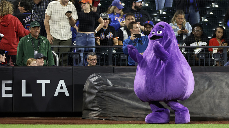 Grimace on the field at New York Mets game