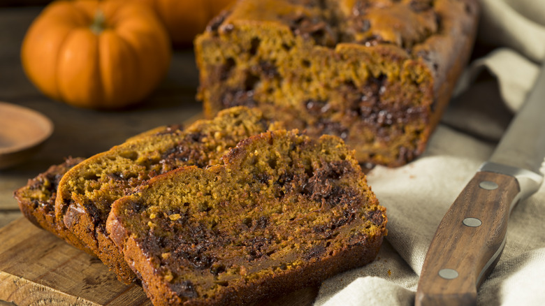 Chocolate chips in pumpkin bread