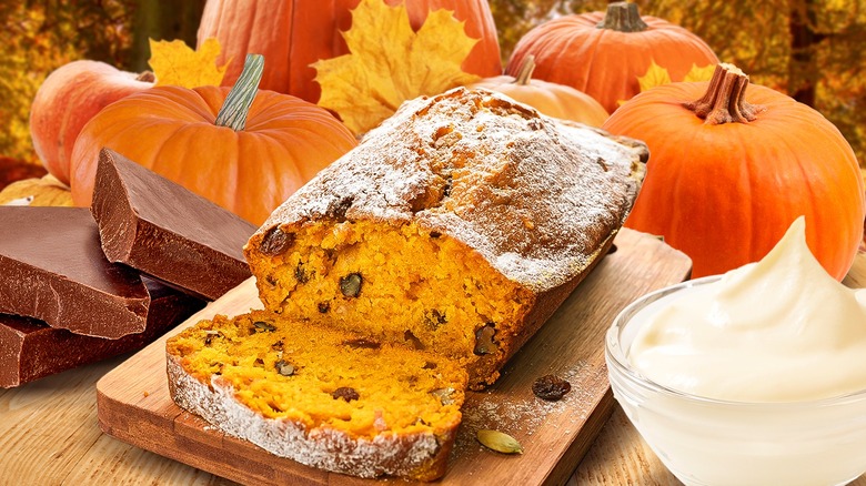 Pumpkin bread with autumn background