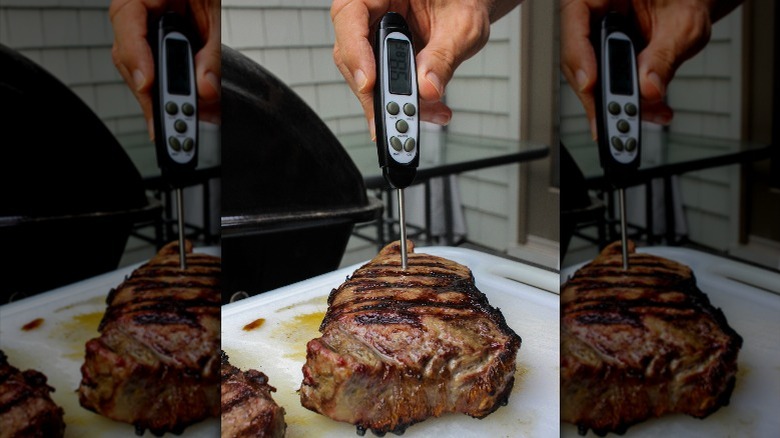 steak with meat thermometer