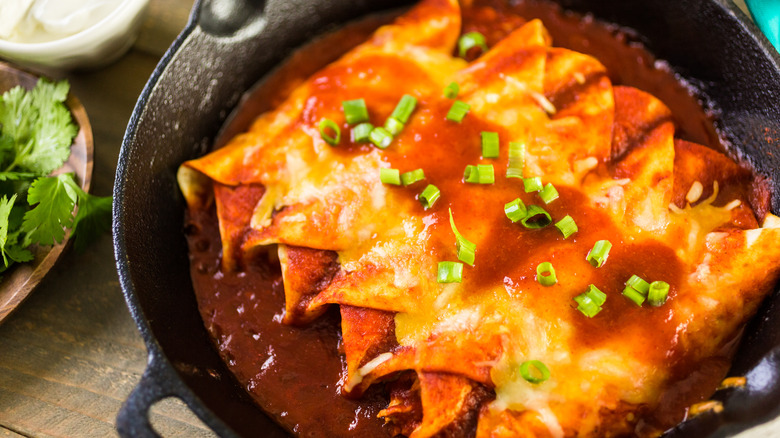 Enchiladas in cast iron pan