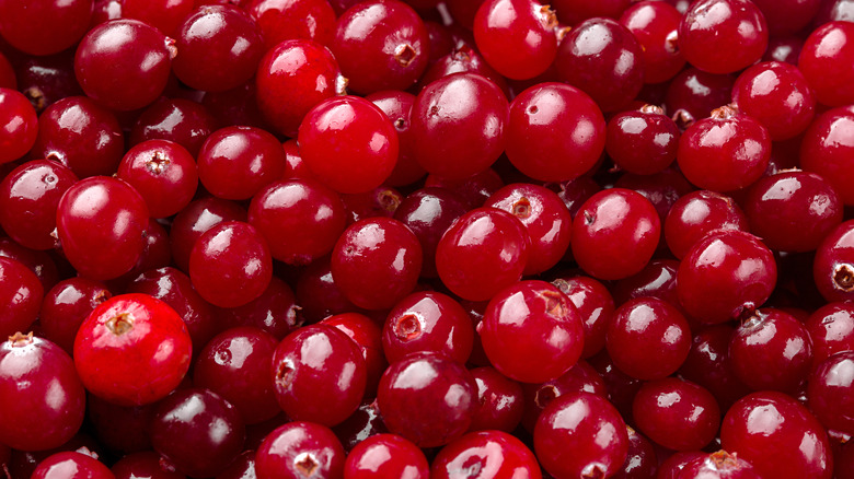Raw cranberries piled