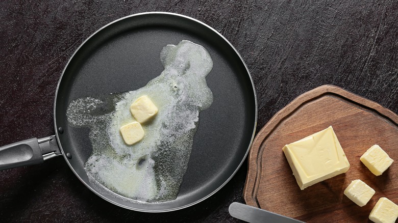 Butter melting in pan