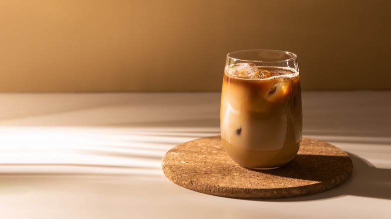 iced coffee on cork coaster