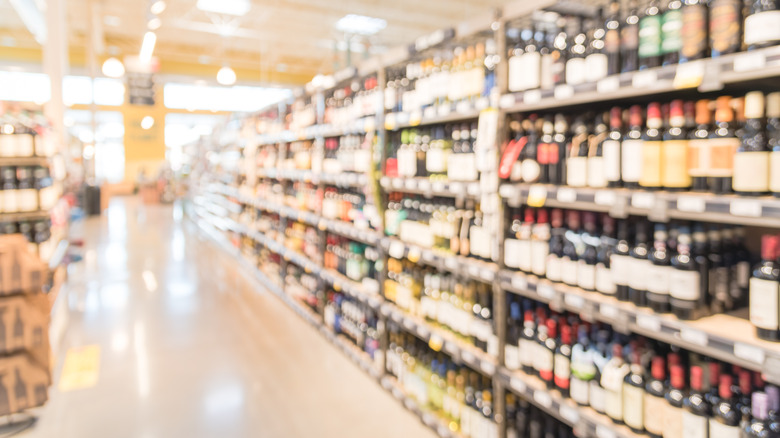 liquor aisle in supermarket