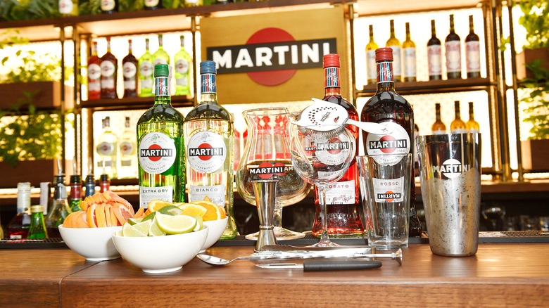 bottles of vermouth on bar