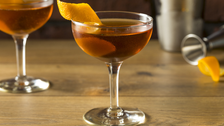 martinez cocktail with orange peel