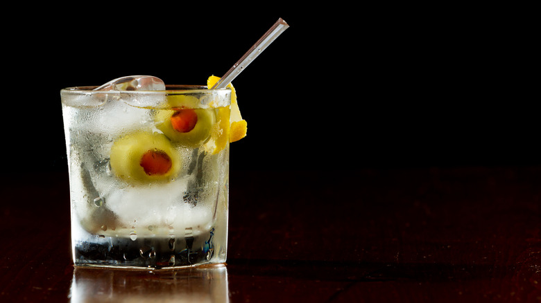 martini on the rocks with olives